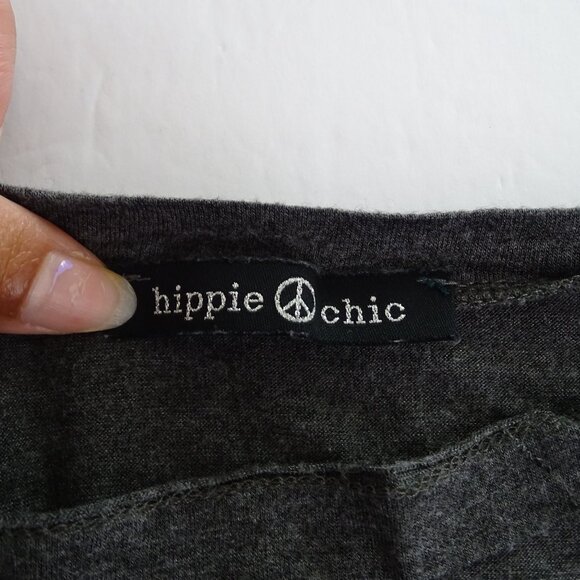 Hippie Chic Gray V-Neck Distressed Ribbed T-Shirt Top Women Size L Short Sleeve - Picture 5 of 9